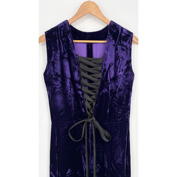 Purple Crushed Velvet Corset Back Sleeveless Maxi Dress Size 8 - Picture 1 of 6